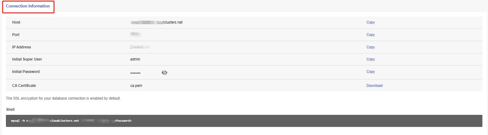 Get the MySQL package host IP on the Overview page